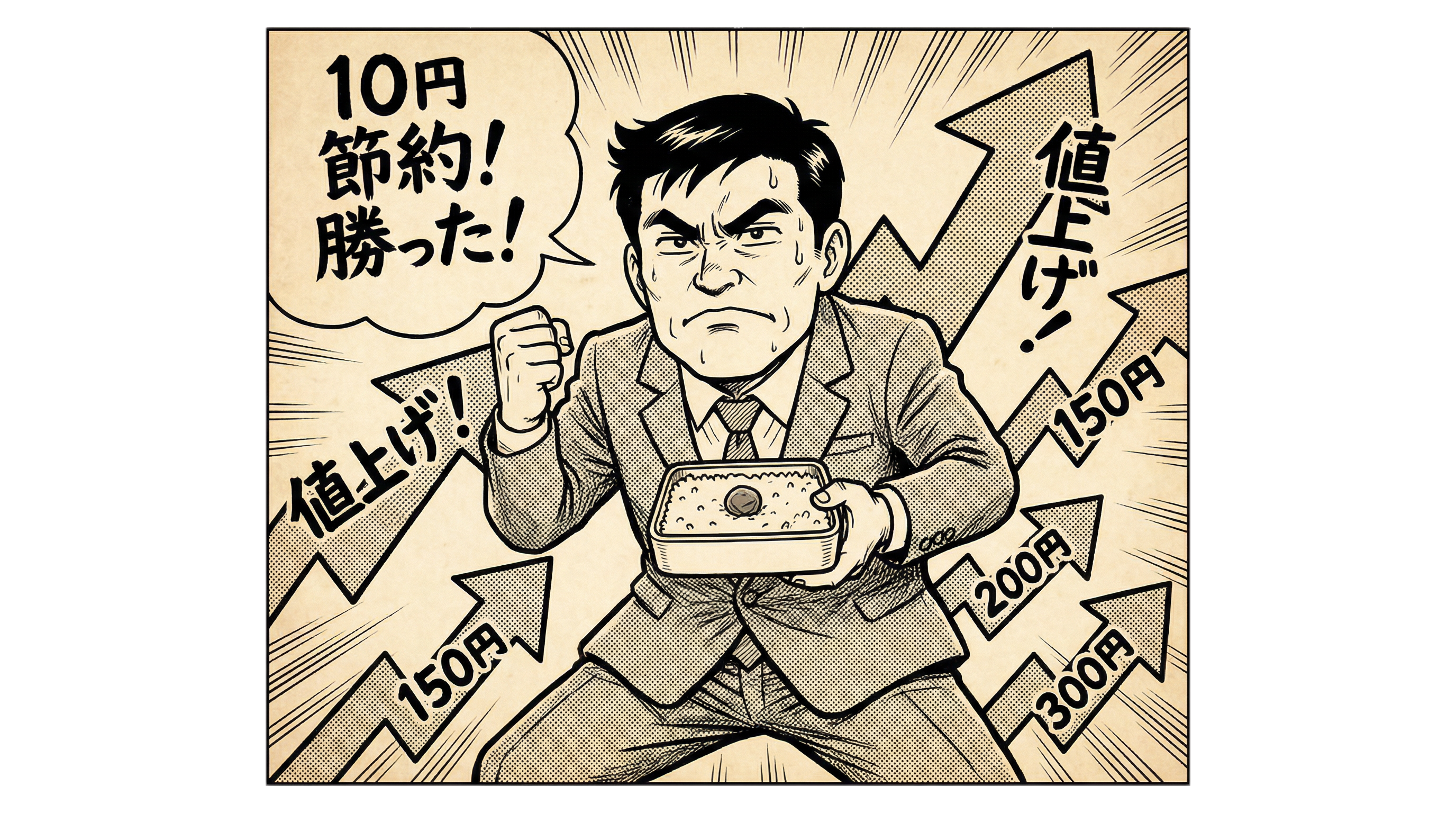 Salaryman fighting price hikes with a small lunch